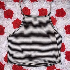 black and white striped cropped halter